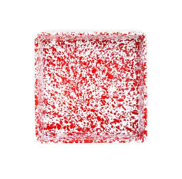 Enamelware Brownie or Square Pan, Red Marble